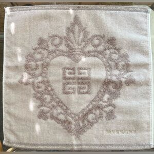 GIVENCHY Logo Heart Motif Face Towel Taupe Embroidered NWT